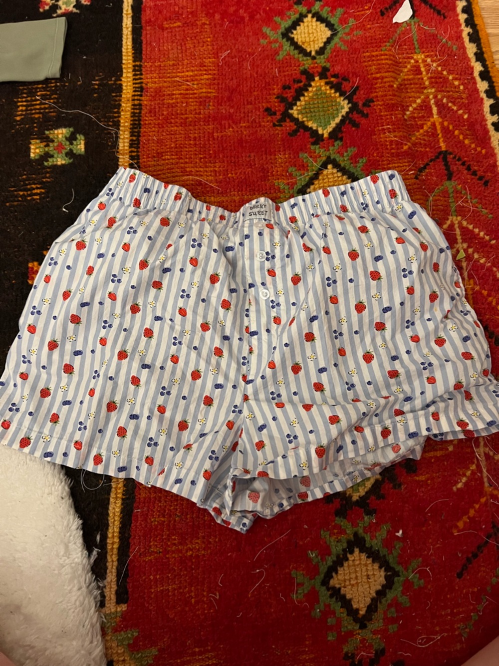 Light Blue & White Striped Floral Athletic Shorts